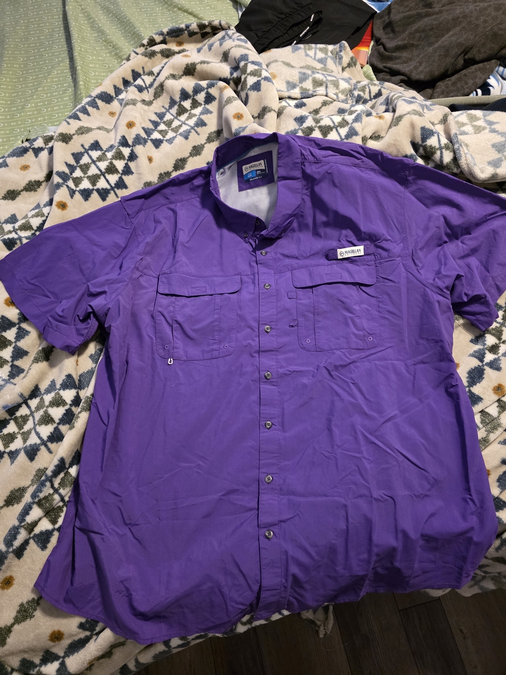 Magellan Outdoors Men’s Short-Sleeve Button-Down Shirt in Purple